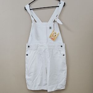 White Tie-Strap Overall Shorts